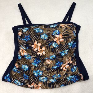 Lands End Womens 20W Tankini Swim Top Blue Floral Bandeau Padded Built-In-Bra
